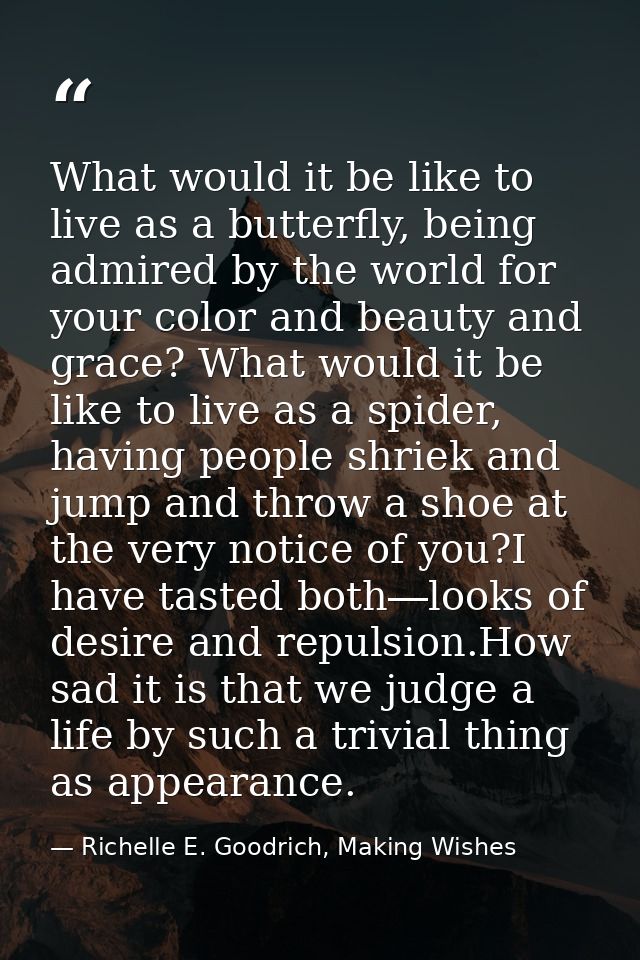 What would it be like to live as a butterfly, being admired by the world for your color and beauty and grace? What would — Richelle E. Goodrich, Making Wishes