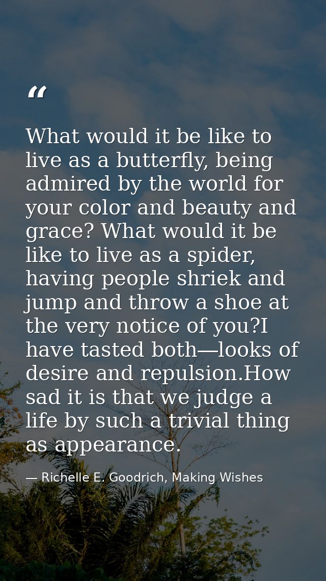 What would it be like to live as a butterfly, being admired by the world for your color and beauty and grace? What would — Richelle E. Goodrich, Making Wishes
