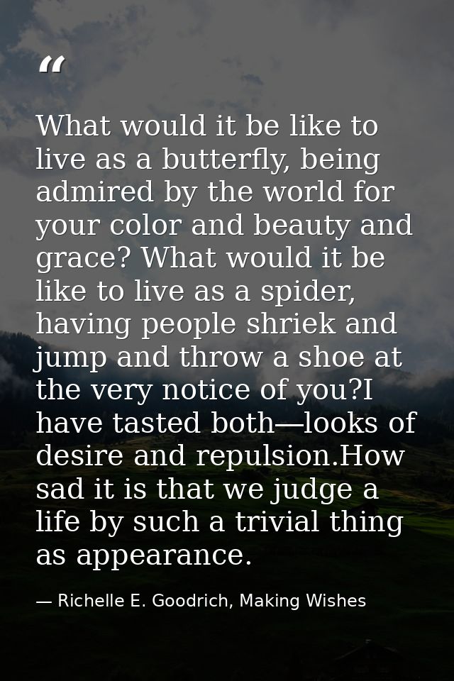 What would it be like to live as a butterfly, being admired by the world for your color and beauty and grace? What would — Richelle E. Goodrich, Making Wishes