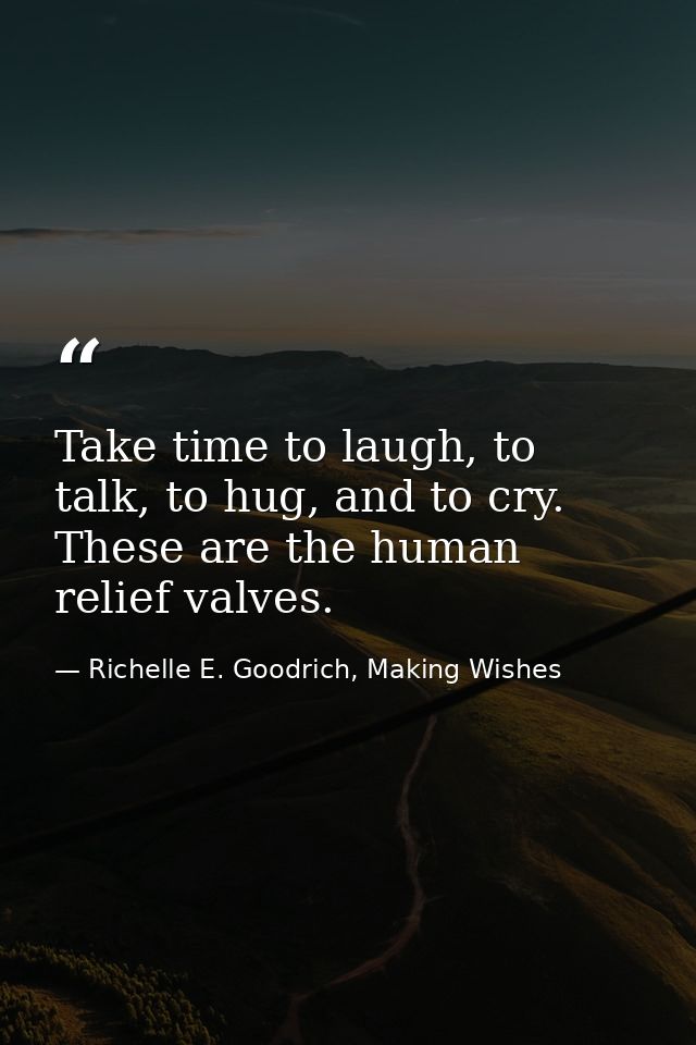 Take time to laugh, to talk, to hug, and to cry. These are the human relief valves. — Richelle E. Goodrich, Making Wishes