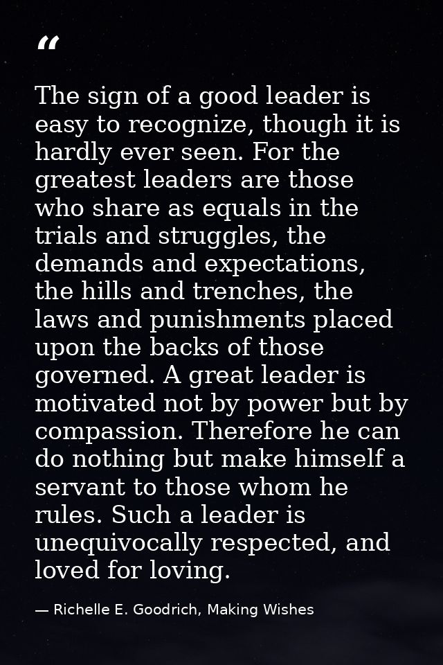 The sign of a good leader is easy to recognize, though it is hardly ever seen. For the greatest leaders are those who sh — Richelle E. Goodrich, Making Wishes