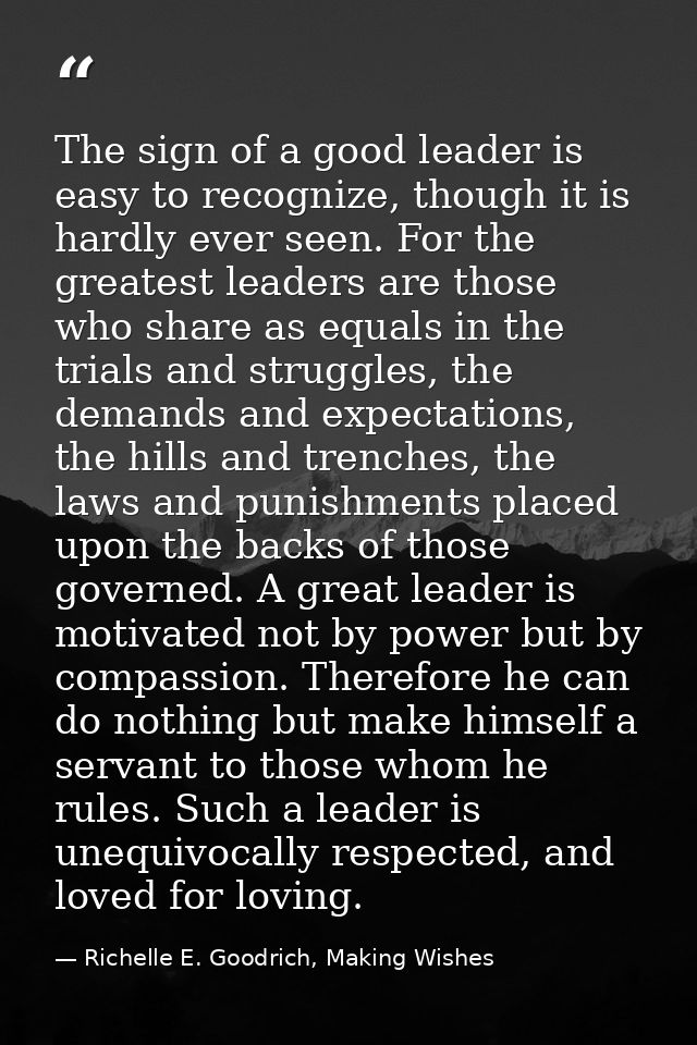The sign of a good leader is easy to recognize, though it is hardly ever seen. For the greatest leaders are those who sh — Richelle E. Goodrich, Making Wishes