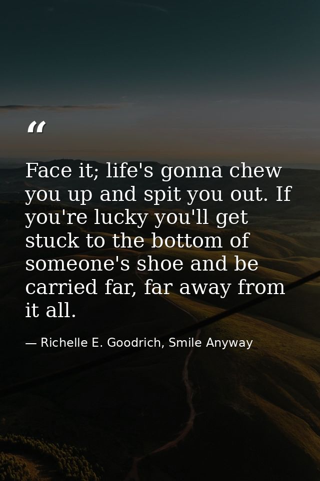 Face it; life's gonna chew you up and spit you out. If you're lucky you'll get stuck to the bottom of someone's shoe and — Richelle E. Goodrich, Smile Anyway