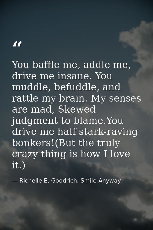 You baffle me, addle me, drive me insane. You muddle, befuddle, and rattle my brain. My senses are mad, Skewed judgment  — Richelle E. Goodrich, Smile Anyway