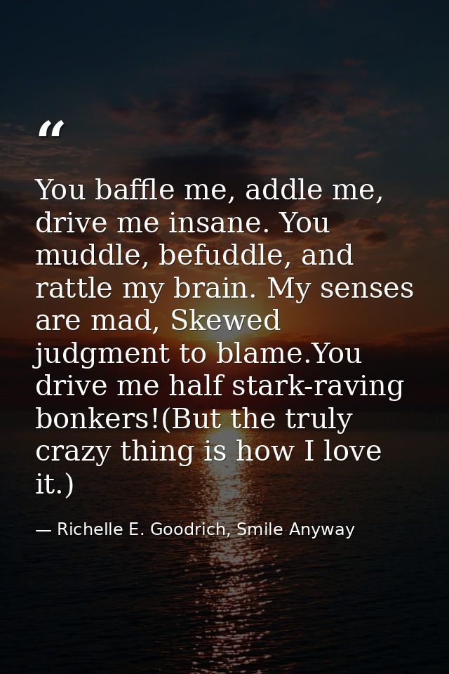 You baffle me, addle me, drive me insane. You muddle, befuddle, and rattle my brain. My senses are mad, Skewed judgment  — Richelle E. Goodrich, Smile Anyway
