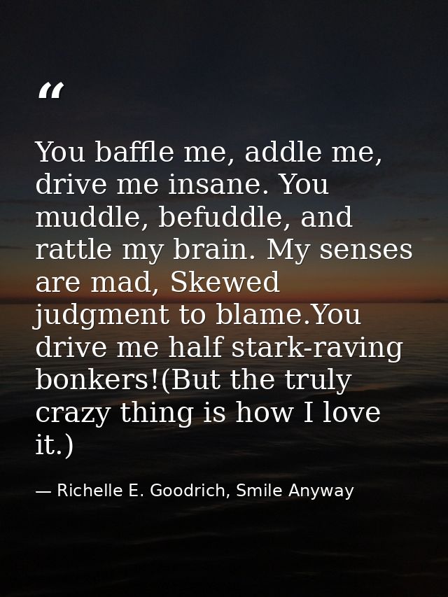 You baffle me, addle me, drive me insane. You muddle, befuddle, and rattle my brain. My senses are mad, Skewed judgment  — Richelle E. Goodrich, Smile Anyway