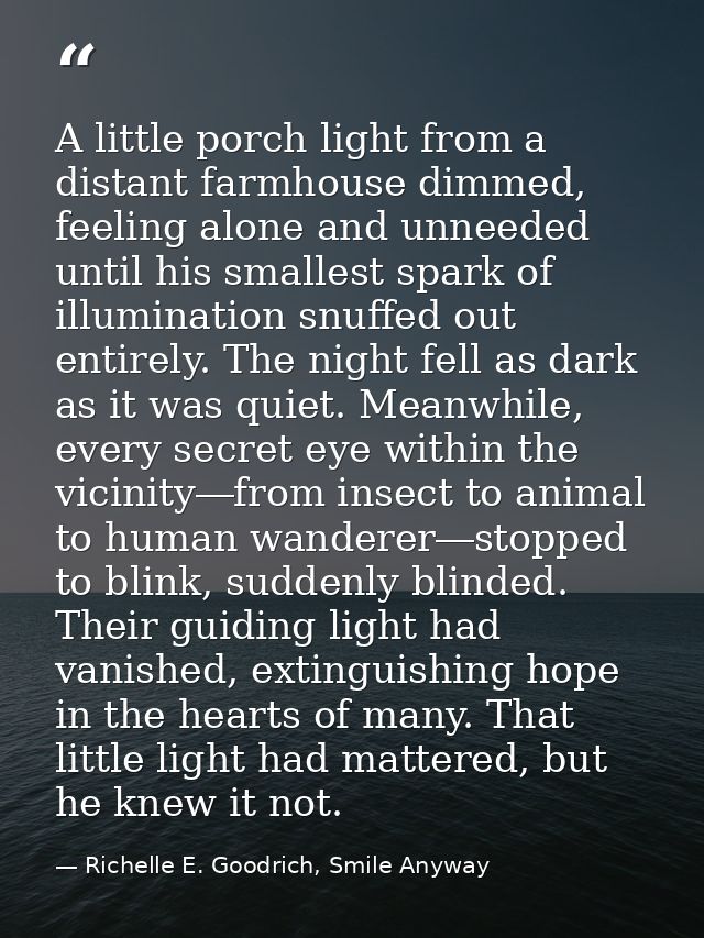A little porch light from a distant farmhouse dimmed, feeling alone and unneeded until his smallest spark of illuminatio — Richelle E. Goodrich, Smile Anyway