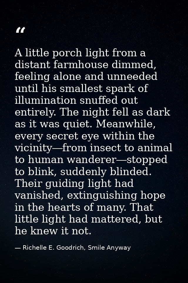 A little porch light from a distant farmhouse dimmed, feeling alone and unneeded until his smallest spark of illuminatio — Richelle E. Goodrich, Smile Anyway