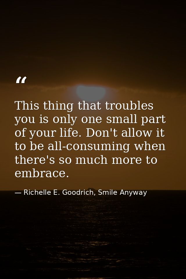 This thing that troubles you is only one small part of your life. Don't allow it to be all-consuming when there's so muc — Richelle E. Goodrich, Smile Anyway