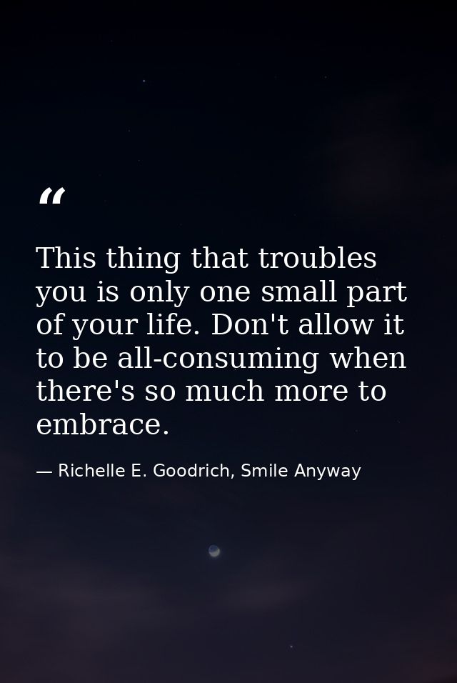 This thing that troubles you is only one small part of your life. Don't allow it to be all-consuming when there's so muc — Richelle E. Goodrich, Smile Anyway