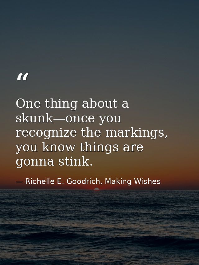 One thing about a skunk—once you recognize the markings, you know things are gonna stink. — Richelle E. Goodrich, Making Wishes