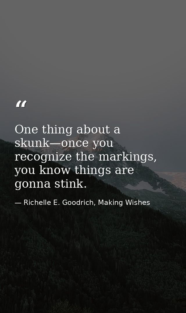 One thing about a skunk—once you recognize the markings, you know things are gonna stink. — Richelle E. Goodrich, Making Wishes