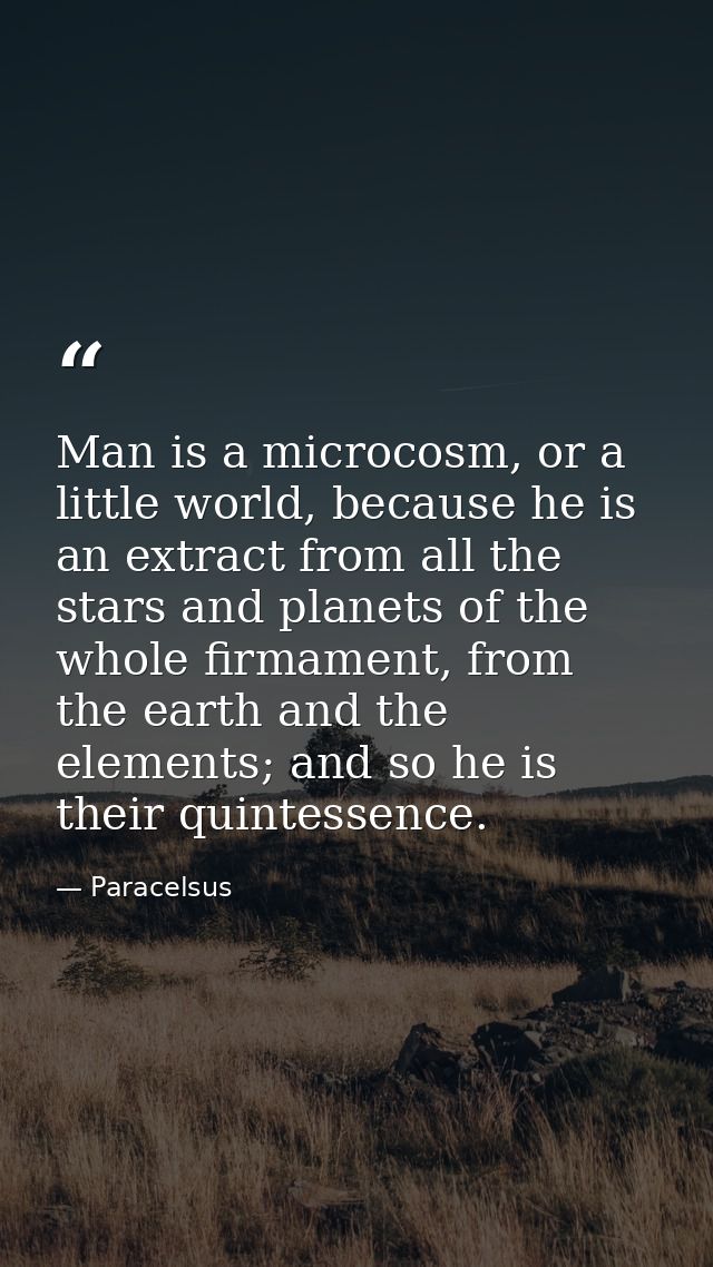 Man is a microcosm, or a little world, because he is an extract from all the stars and planets of the whole firmament, f — Paracelsus