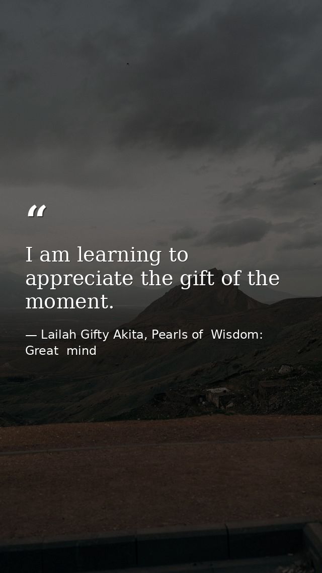 I am learning to appreciate the gift of the moment. — Lailah Gifty Akita, Pearls of  Wisdom: Great  mind
