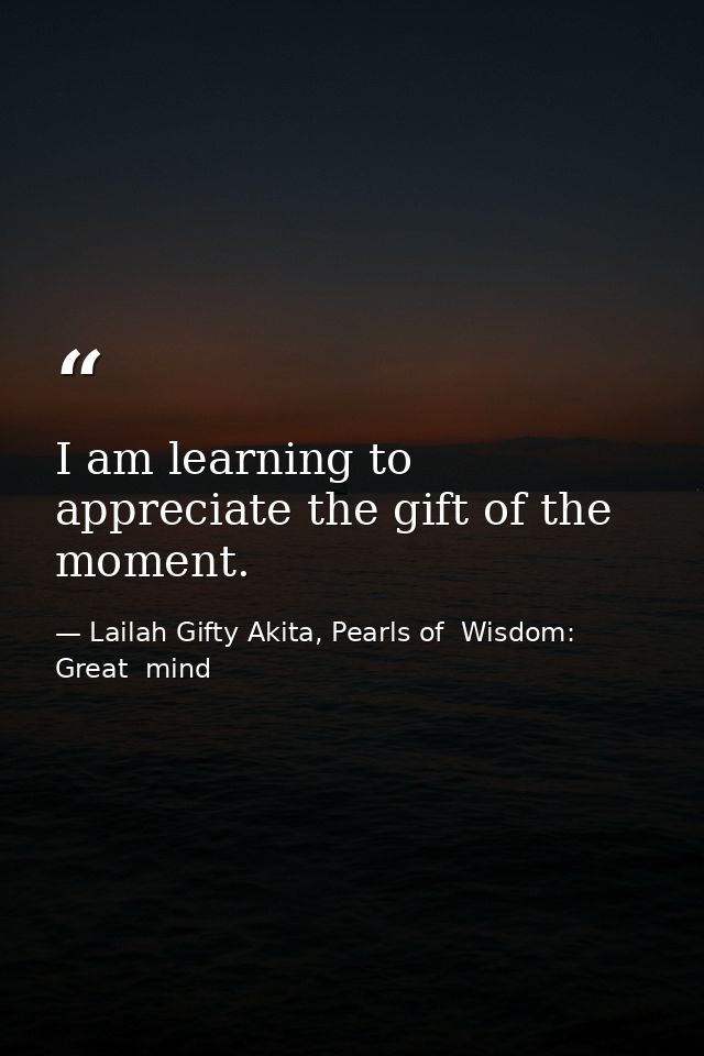 I am learning to appreciate the gift of the moment. — Lailah Gifty Akita, Pearls of  Wisdom: Great  mind