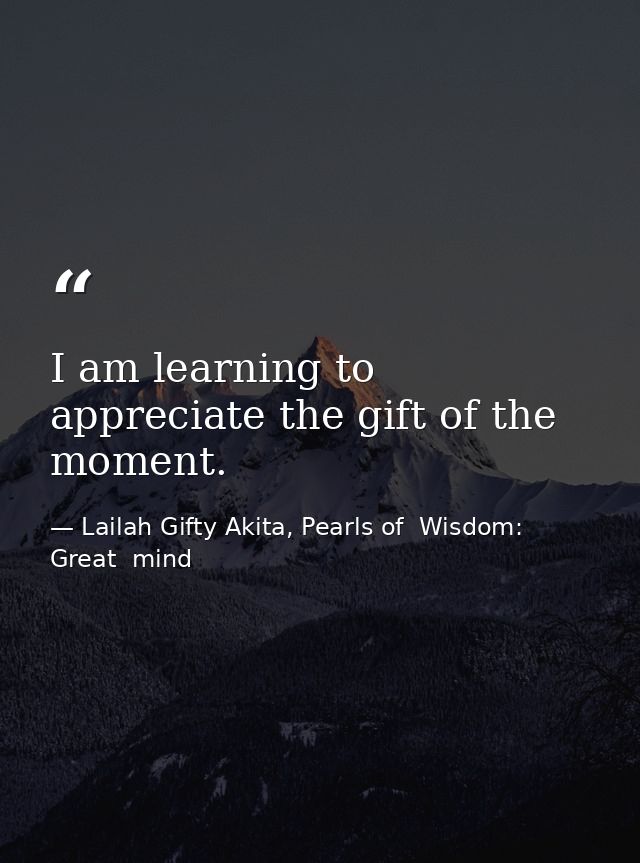 I am learning to appreciate the gift of the moment. — Lailah Gifty Akita, Pearls of  Wisdom: Great  mind