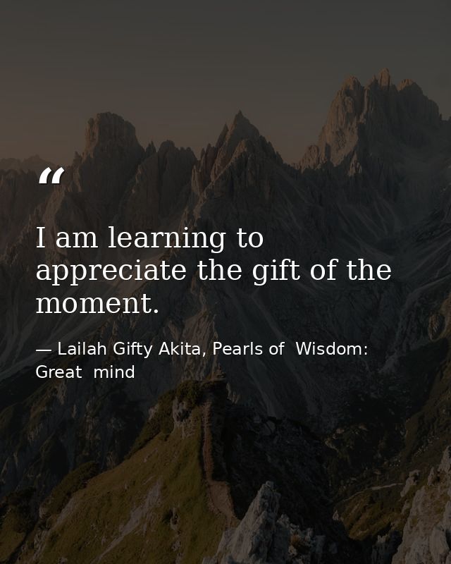 I am learning to appreciate the gift of the moment. — Lailah Gifty Akita, Pearls of  Wisdom: Great  mind