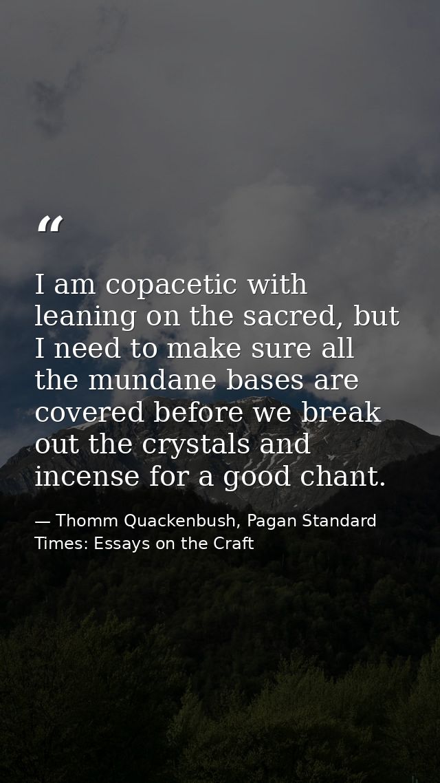 I am copacetic with leaning on the sacred, but I need to make sure all the mundane bases are covered before we break out — Thomm Quackenbush, Pagan Standard Times: Essays on the Craft