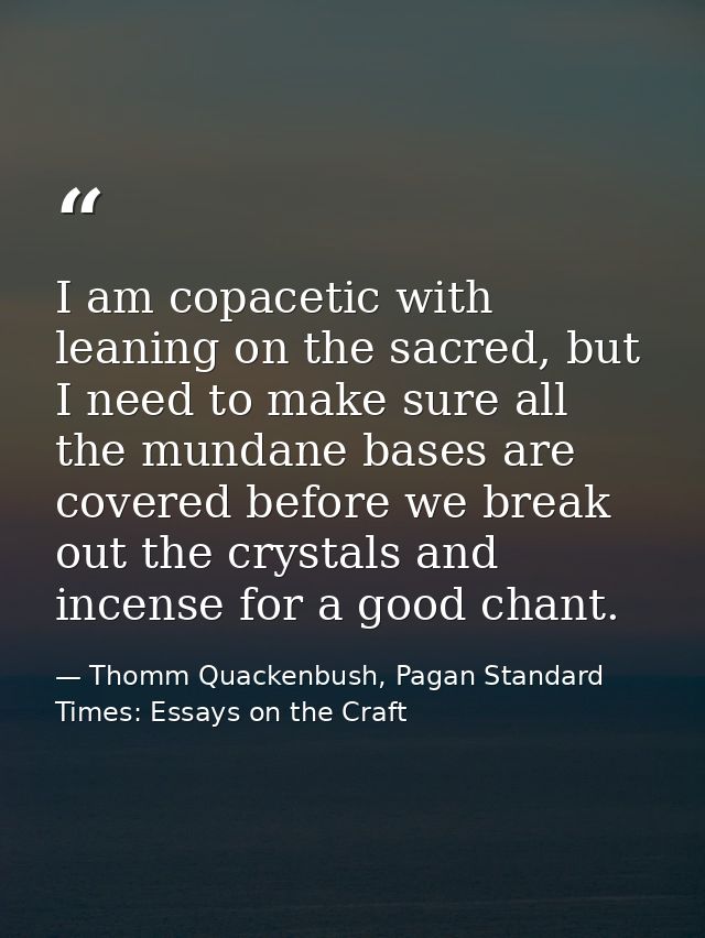 I am copacetic with leaning on the sacred, but I need to make sure all the mundane bases are covered before we break out — Thomm Quackenbush, Pagan Standard Times: Essays on the Craft