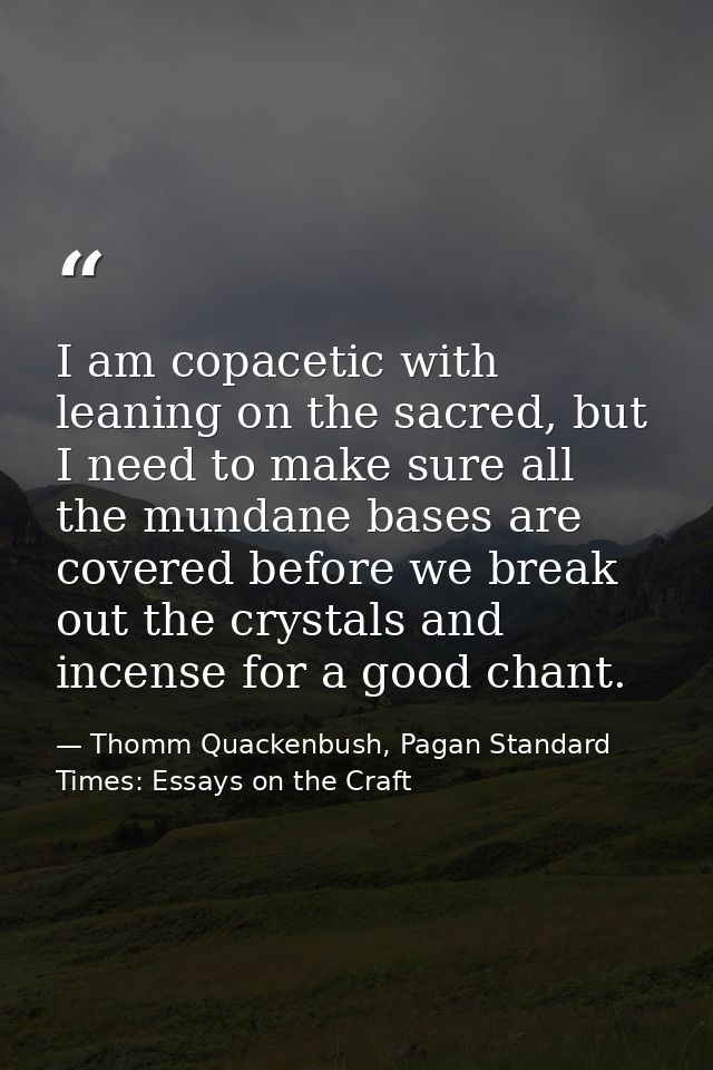 I am copacetic with leaning on the sacred, but I need to make sure all the mundane bases are covered before we break out — Thomm Quackenbush, Pagan Standard Times: Essays on the Craft