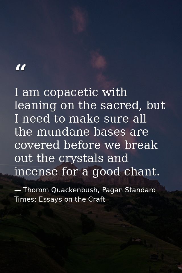 I am copacetic with leaning on the sacred, but I need to make sure all the mundane bases are covered before we break out — Thomm Quackenbush, Pagan Standard Times: Essays on the Craft