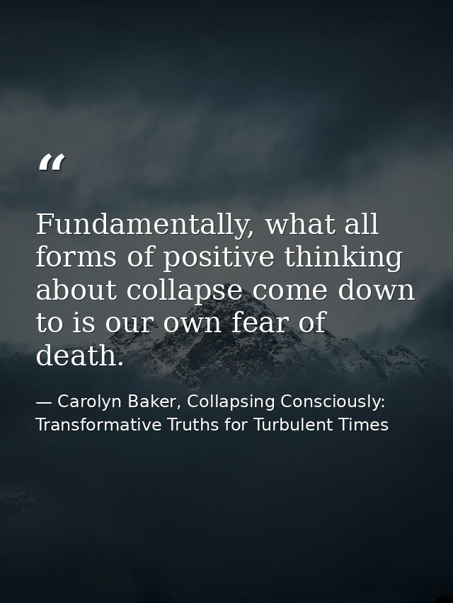 Fundamentally, what all forms of positive thinking about collapse come down to is our own fear of death. — Carolyn Baker, Collapsing Consciously: Transformative Truths for Turbulent Times