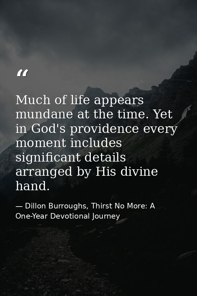 Much of life appears mundane at the time. Yet in God's providence every moment includes significant details arranged by  — Dillon Burroughs, Thirst No More: A One-Year Devotional Journey