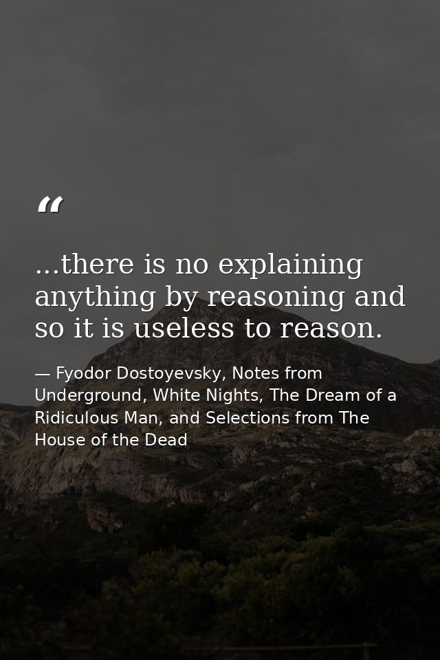 ...there is no explaining anything by reasoning and so it is useless to reason. — Fyodor Dostoyevsky, Notes from Underground, White Nights, The Dream of a Ridiculous Man, and Selections from The House of the Dead