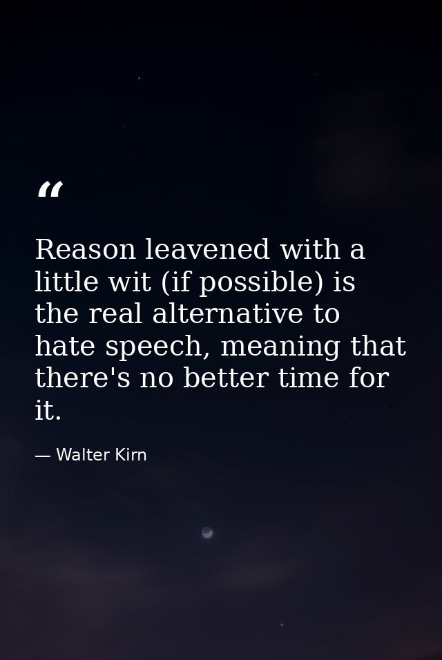 Reason leavened with a little wit (if possible) is the real alternative to hate speech, meaning that there's no better t — Walter Kirn