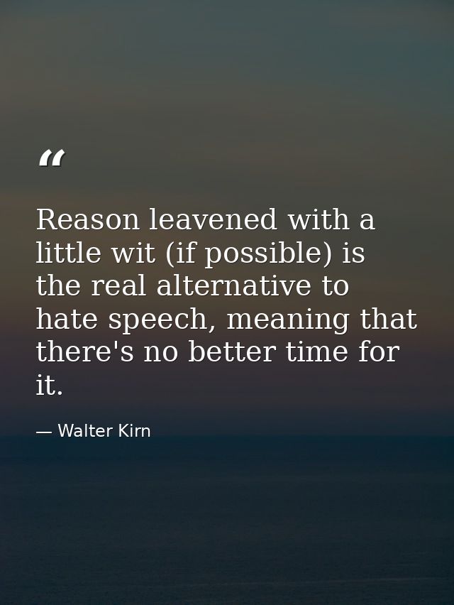 Reason leavened with a little wit (if possible) is the real alternative to hate speech, meaning that there's no better t — Walter Kirn