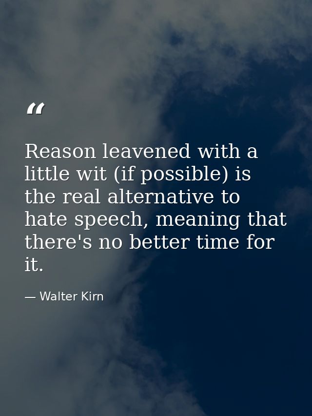 Reason leavened with a little wit (if possible) is the real alternative to hate speech, meaning that there's no better t — Walter Kirn