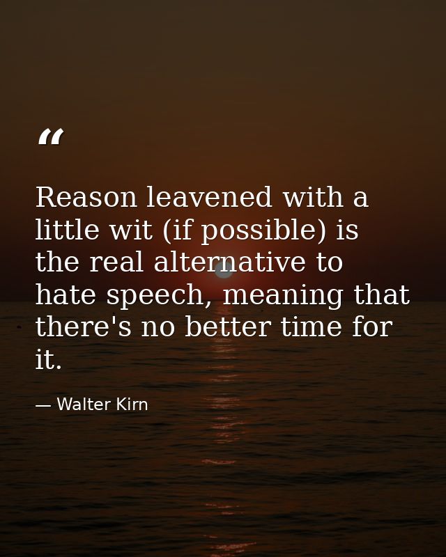 Reason leavened with a little wit (if possible) is the real alternative to hate speech, meaning that there's no better t — Walter Kirn