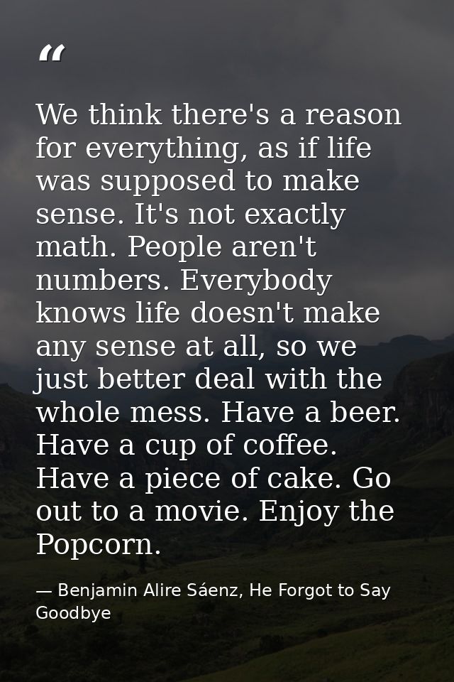 We think there's a reason for everything, as if life was supposed to make sense. It's not exactly math. People aren't nu — Benjamin Alire Sáenz, He Forgot to Say Goodbye