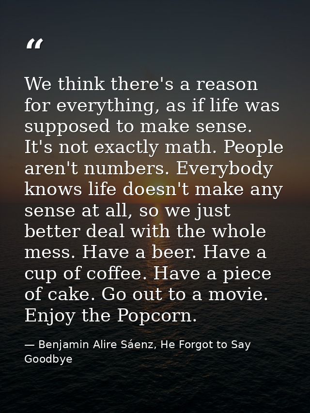 We think there's a reason for everything, as if life was supposed to make sense. It's not exactly math. People aren't nu — Benjamin Alire Sáenz, He Forgot to Say Goodbye
