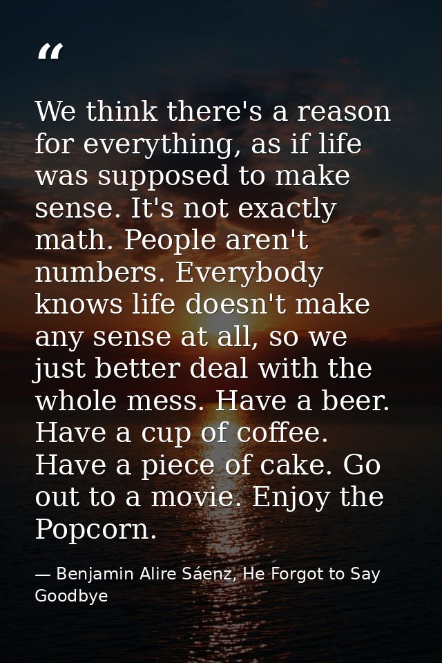 We think there's a reason for everything, as if life was supposed to make sense. It's not exactly math. People aren't nu — Benjamin Alire Sáenz, He Forgot to Say Goodbye