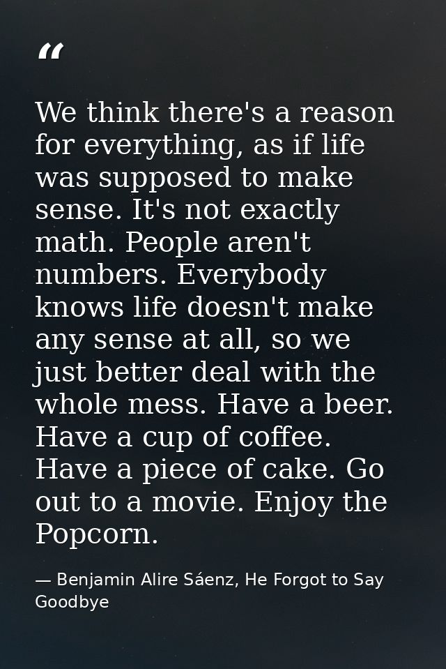 We think there's a reason for everything, as if life was supposed to make sense. It's not exactly math. People aren't nu — Benjamin Alire Sáenz, He Forgot to Say Goodbye