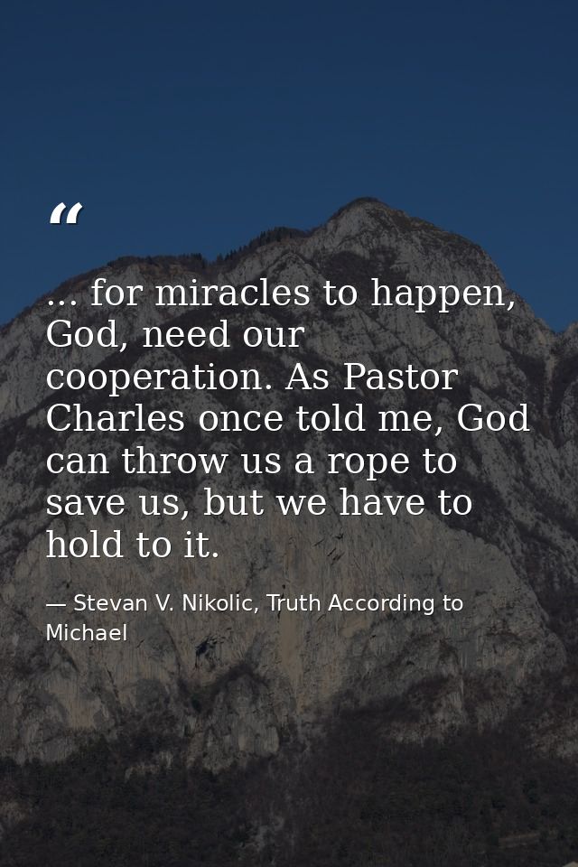 ... for miracles to happen, God, need our cooperation. As Pastor Charles once told me, God can throw us a rope to save u — Stevan V. Nikolic, Truth According to Michael