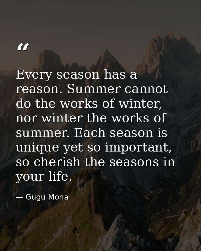 Every season has a reason. Summer cannot do the works of winter, nor winter the works of summer. Each season is unique y — Gugu Mona