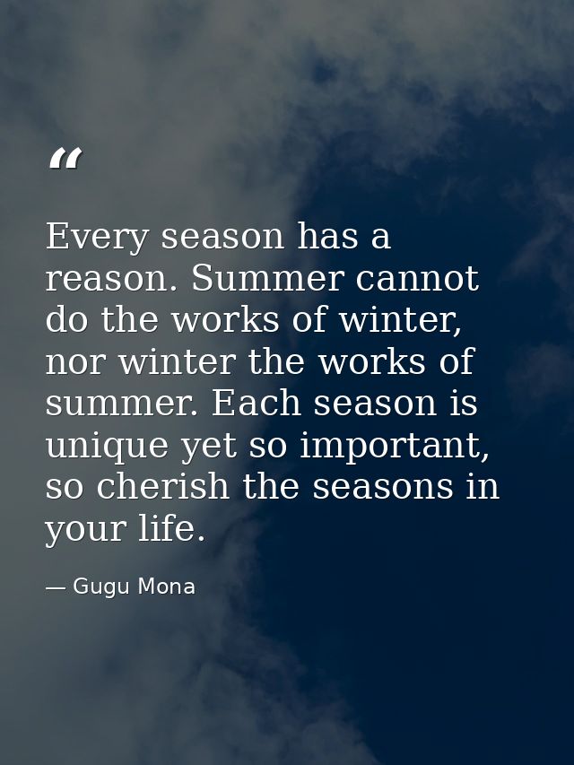 Every season has a reason. Summer cannot do the works of winter, nor winter the works of summer. Each season is unique y — Gugu Mona