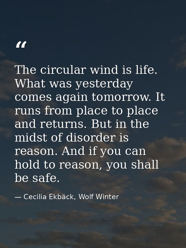 The circular wind is life. What was yesterday comes again tomorrow. It runs from place to place and returns. But in the  — Cecilia Ekbäck, Wolf Winter