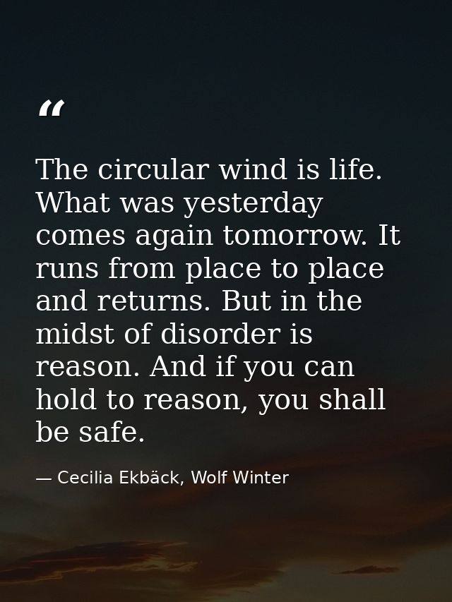 The circular wind is life. What was yesterday comes again tomorrow. It runs from place to place and returns. But in the  — Cecilia Ekbäck, Wolf Winter