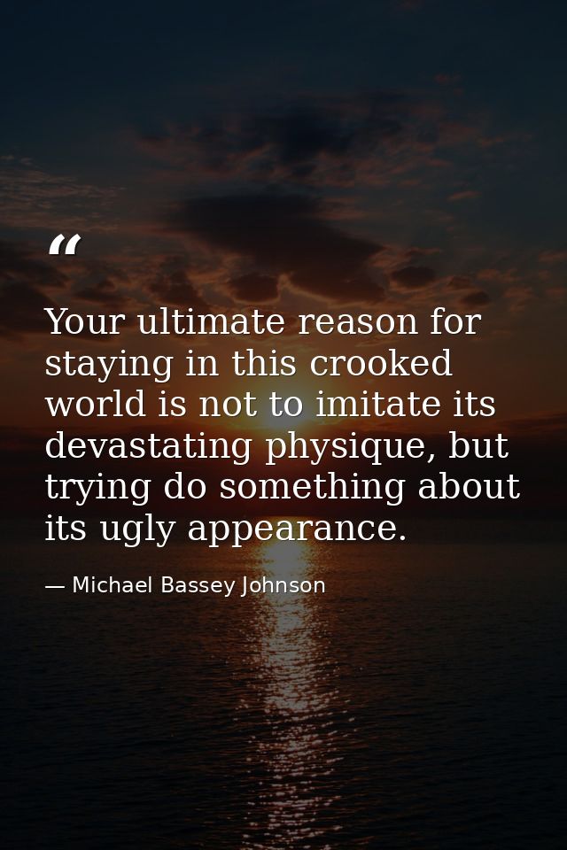 Your ultimate reason for staying in this crooked world is not to imitate its devastating physique, but trying do somethi — Michael Bassey Johnson