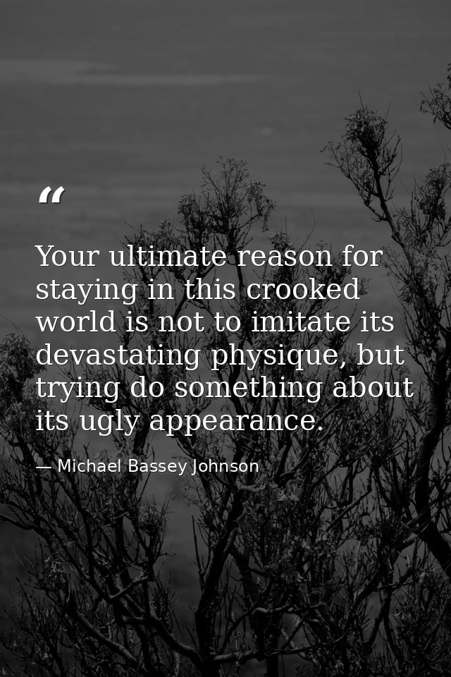 Your ultimate reason for staying in this crooked world is not to imitate its devastating physique, but trying do somethi — Michael Bassey Johnson
