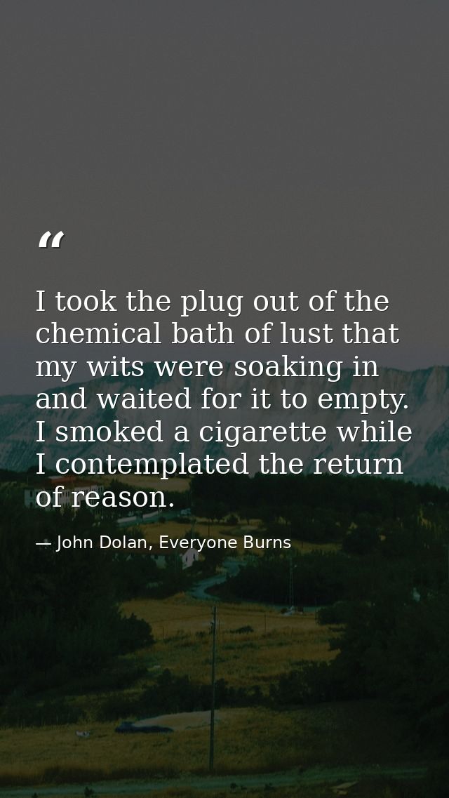 I took the plug out of the chemical bath of lust that my wits were soaking in and waited for it to empty. I smoked a cig — John Dolan, Everyone Burns