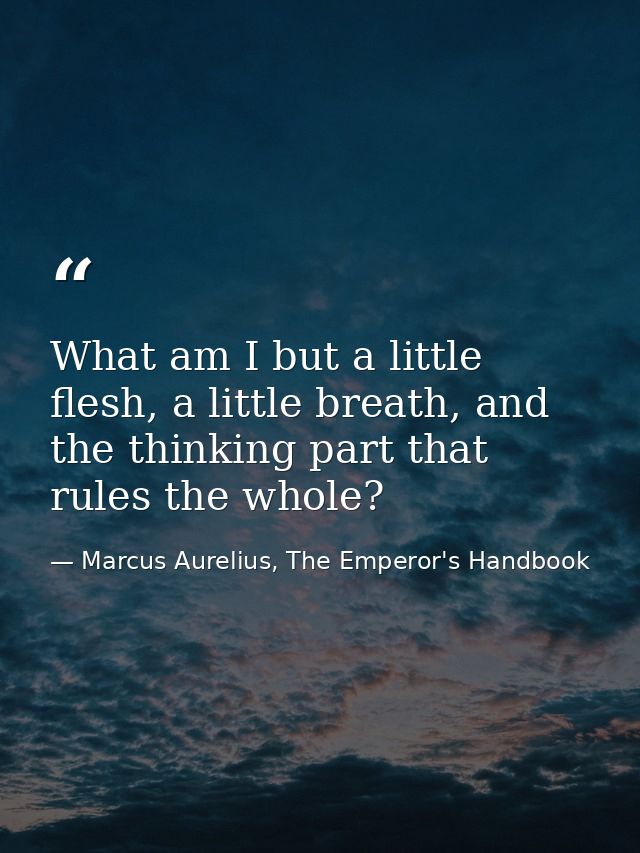 What am I but a little flesh, a little breath, and the thinking part that rules the whole? — Marcus Aurelius, The Emperor's Handbook