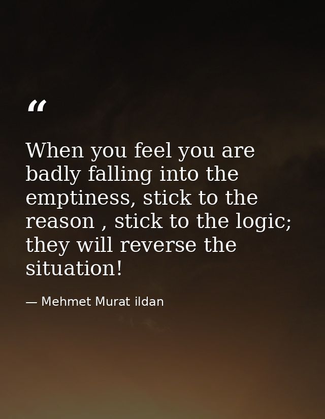 When you feel you are badly falling into the emptiness, stick to the reason , stick to the logic; they will reverse the  — Mehmet Murat ildan
