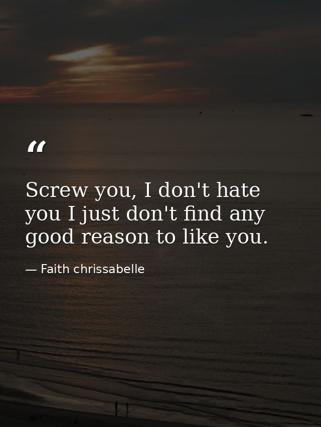 Screw you, I don't hate you I just don't find any good reason to like you. — Faith chrissabelle