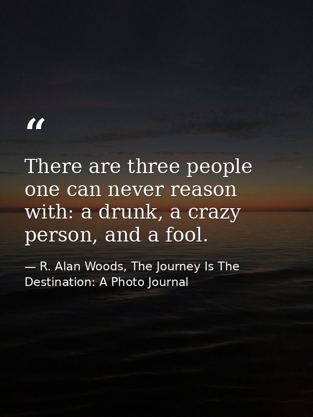 There are three people one can never reason with: a drunk, a crazy person, and a fool. — R. Alan Woods, The Journey Is The Destination: A Photo Journal