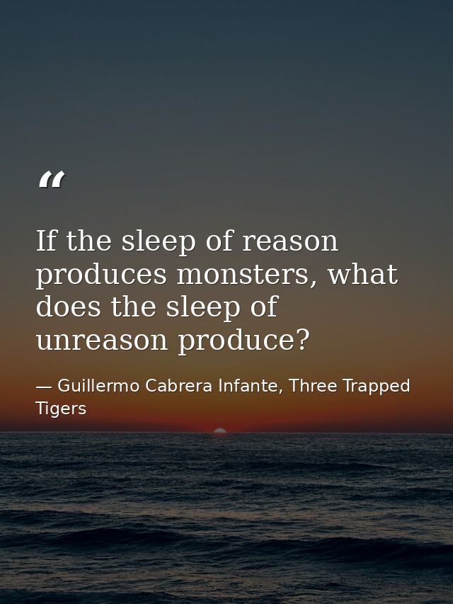 If the sleep of reason produces monsters, what does the sleep of unreason produce? — Guillermo Cabrera Infante, Three Trapped Tigers