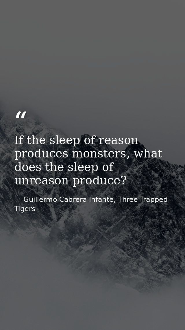 If the sleep of reason produces monsters, what does the sleep of unreason produce? — Guillermo Cabrera Infante, Three Trapped Tigers